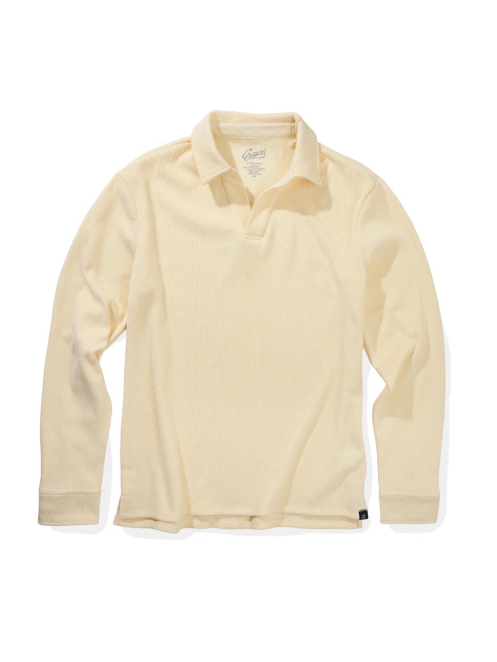 Grayers Waffle Johnny Collar PoloCream Long-Sleeve Size Medium